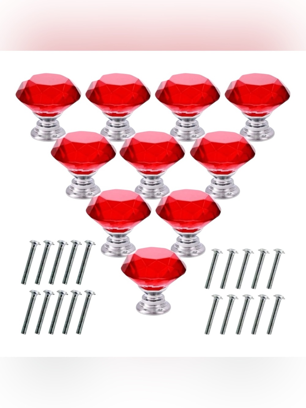 Red Faceted Crystal Cabinet Knobs - Set of 10